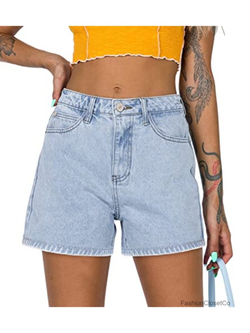 Stretchy Distressed Denim Cut Off Jean Shorts High Rise